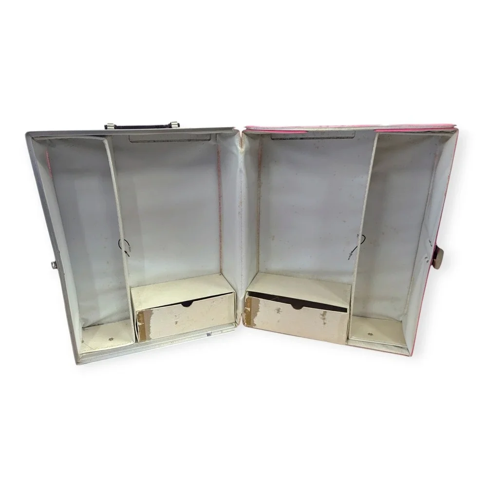 Vintage 1968 Mattel World of Barbie Doll Trunk Pink Vinyl‎ Double Case 1004
